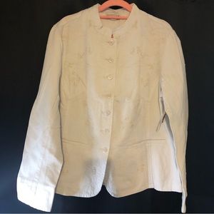 New Coldwater Creek Shaped Embroidered White Denim Jacket